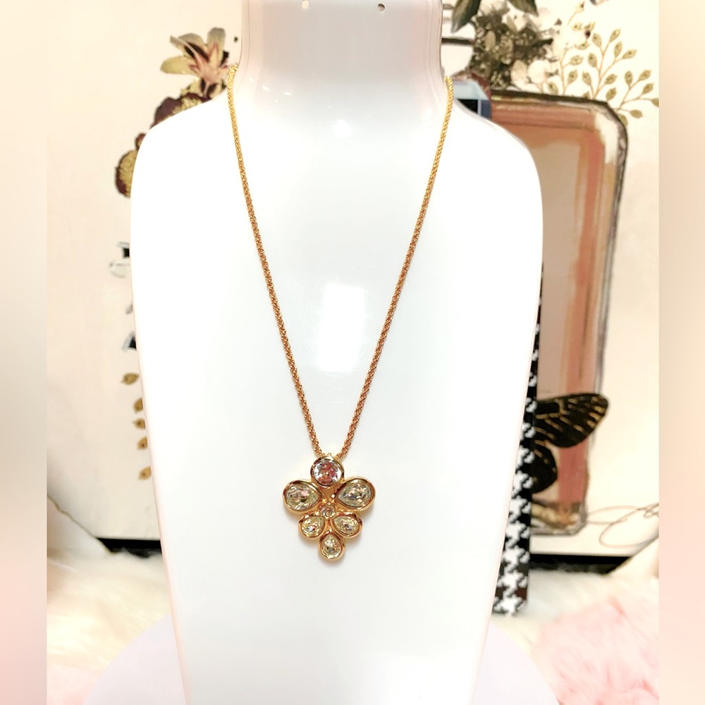 Christian Dior Rhinestone Gold Tone Pendant Necklace